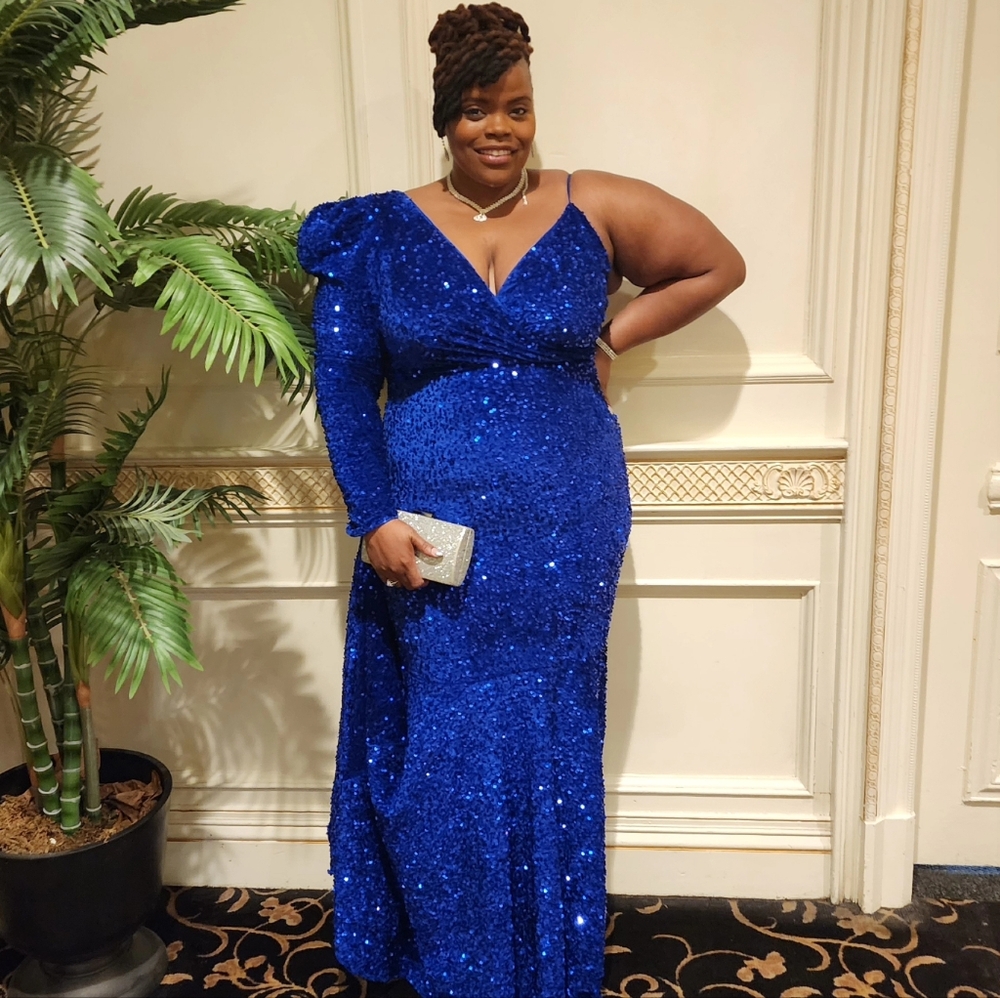 Plus Sequin Floor Length Formal Dress RED AND BLUE* (See description for blue) - Picture 3 of 5
